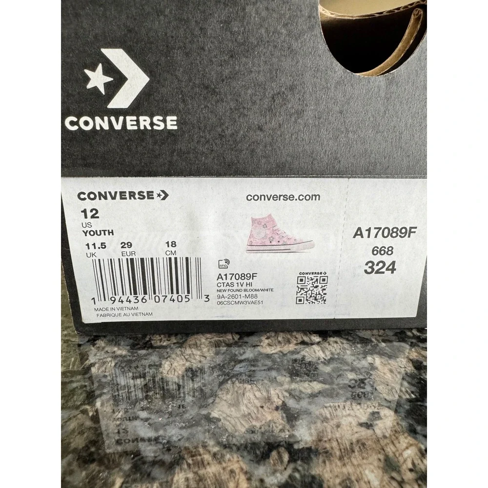 Converse Chuck Taylor All Star 1V Hi Pink Floral Kids Youth Size 12 A17089F